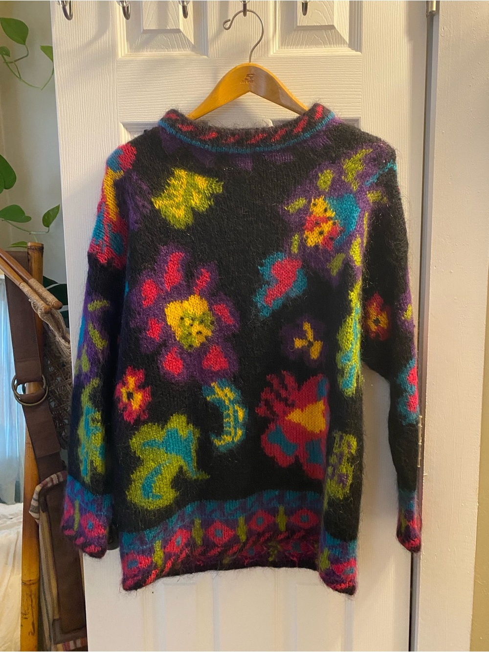 Hand knit Black Floral Cozy Knit Sweater